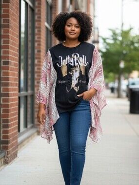 Upcycled Jelly Roll Top - Black and Pink
